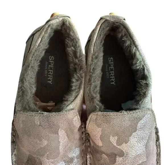 Sperry Womens Moc Sider Olive Faux Fur Lined Slip On Shoe Size 7.5 Camo Style - Picture 5 of 9